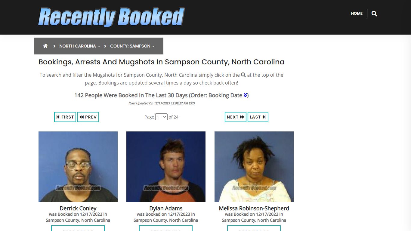 Bookings, Arrests and Mugshots in Sampson County, North Carolina